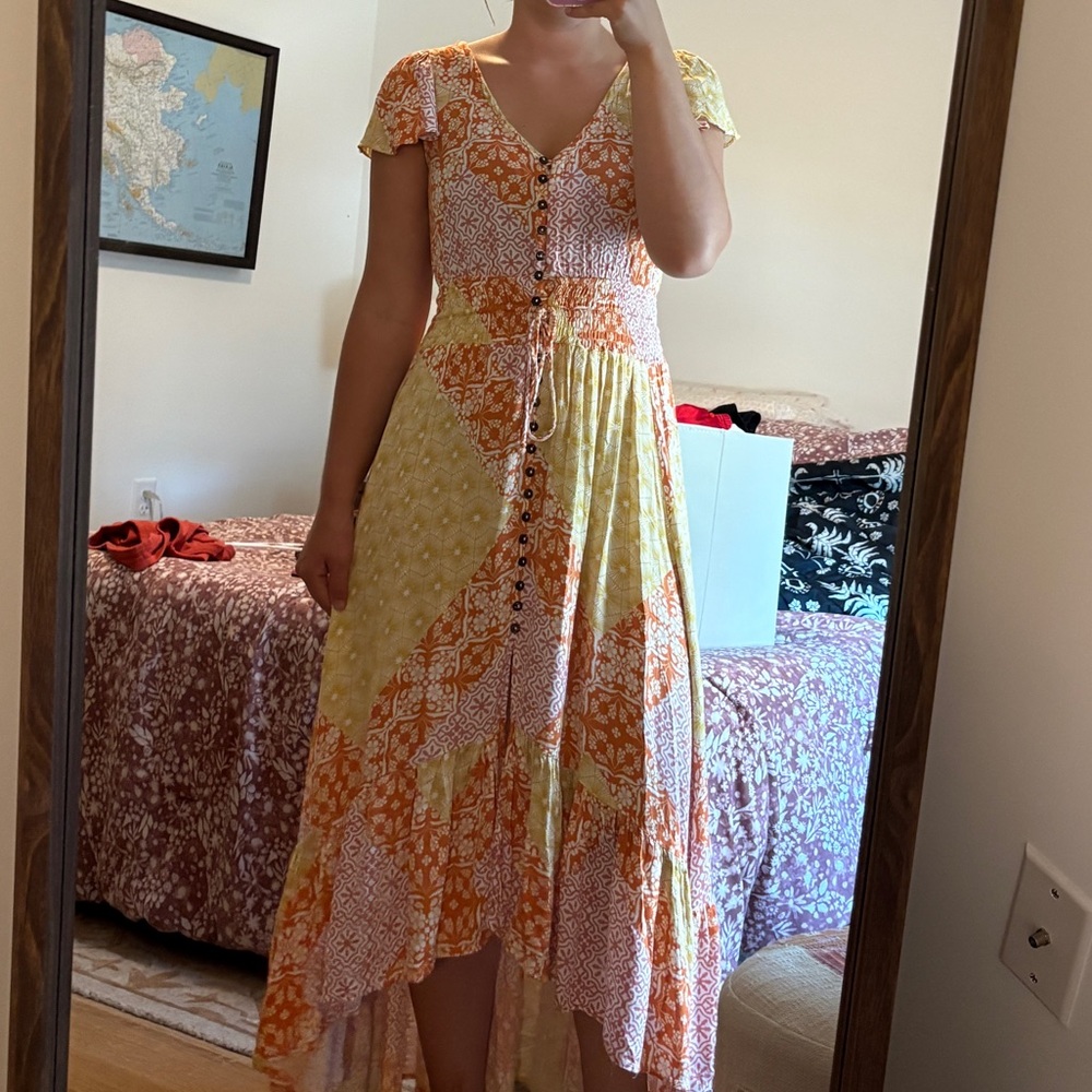 Olivaceous Yellow and Orange High Low Dress